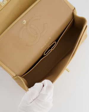 Chanel Beige Vintage Classic Medium Double Flap Bag in Lambskin Leather with 24K Gold Hardware