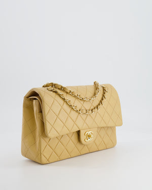 Chanel Beige Vintage Classic Medium Double Flap Bag in Lambskin Leather with 24K Gold Hardware