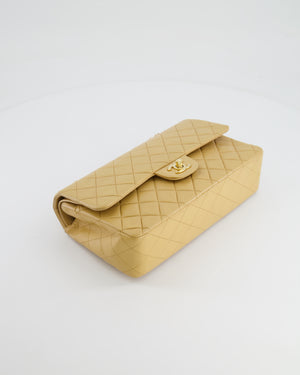 Chanel Beige Vintage Classic Medium Double Flap Bag in Lambskin Leather with 24K Gold Hardware