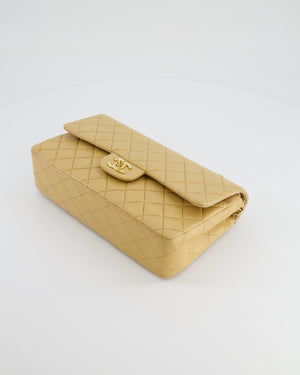 Chanel Beige Vintage Classic Medium Double Flap Bag in Lambskin Leather with 24K Gold Hardware