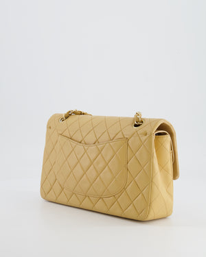 Chanel Beige Vintage Classic Medium Double Flap Bag in Lambskin Leather with 24K Gold Hardware