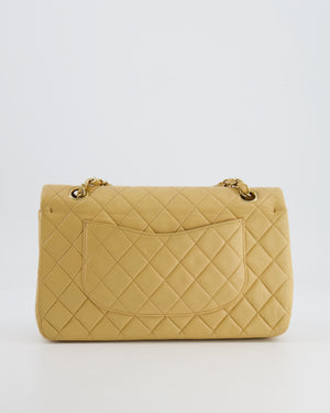 Chanel Beige Vintage Classic Medium Double Flap Bag in Lambskin Leather with 24K Gold Hardware
