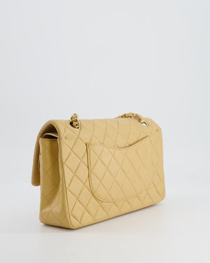 Chanel Beige Vintage Classic Medium Double Flap Bag in Lambskin Leather with 24K Gold Hardware