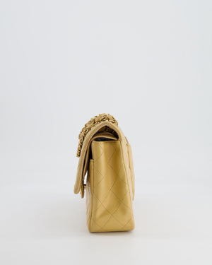 Chanel Beige Vintage Classic Medium Double Flap Bag in Lambskin Leather with 24K Gold Hardware