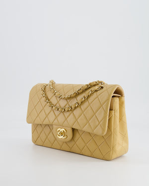 Chanel Beige Vintage Classic Medium Double Flap Bag in Lambskin Leather with 24K Gold Hardware