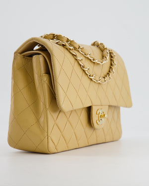 Chanel Beige Vintage Classic Medium Double Flap Bag in Lambskin Leather with 24K Gold Hardware