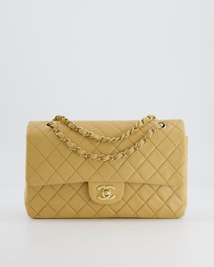 Chanel Beige Vintage Classic Medium Double Flap Bag in Lambskin Leather with 24K Gold Hardware