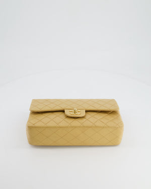 Chanel Beige Vintage Classic Medium Double Flap Bag in Lambskin Leather with 24K Gold Hardware