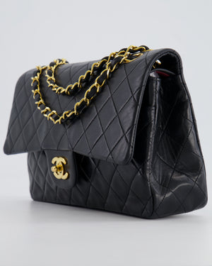Chanel Black Vintage Classic Medium Double Flap Bag in Lambskin Leather with 24K Gold Hardware