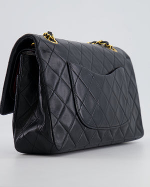 Chanel Black Vintage Classic Medium Double Flap Bag in Lambskin Leather with 24K Gold Hardware
