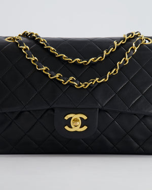Chanel Black Vintage Classic Medium Double Flap Bag in Lambskin Leather with 24K Gold Hardware