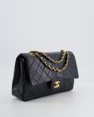 Chanel Black Vintage Classic Medium Double Flap Bag in Lambskin Leather with 24K Gold Hardware