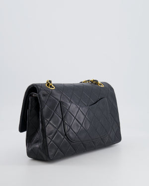 Chanel Black Vintage Classic Medium Double Flap Bag in Lambskin Leather with 24K Gold Hardware