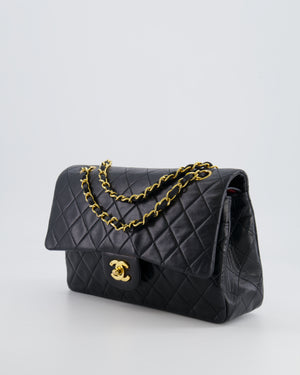 Chanel Black Vintage Classic Medium Double Flap Bag in Lambskin Leather with 24K Gold Hardware