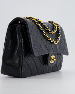 Chanel Black Vintage Classic Medium Double Flap Bag in Lambskin Leather with 24K Gold Hardware