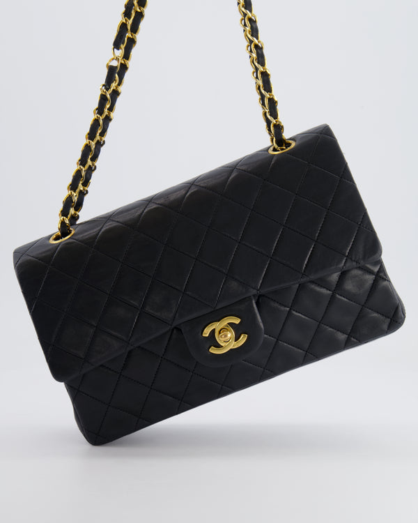 Chanel Black Vintage Classic Medium Double Flap Bag in Lambskin Leather with 24K Gold Hardware