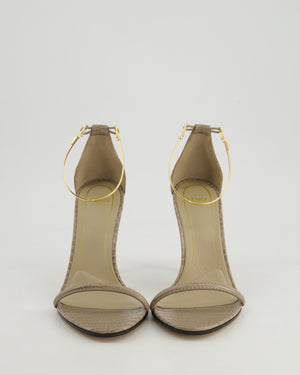 Fendi Filo Grey Embossed Sandal Heels with Gold Ankle Strap Detail Size EU 38