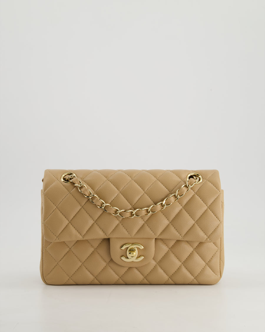 *HOT & RARE* Chanel Caramel Small Classic Double Flap Bag in Caviar Leather with Champagne Gold Hardware