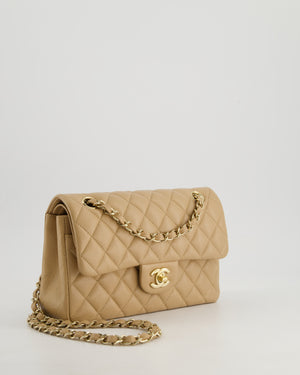 *HOT & RARE* Chanel Caramel Small Classic Double Flap Bag in Caviar Leather with Champagne Gold Hardware