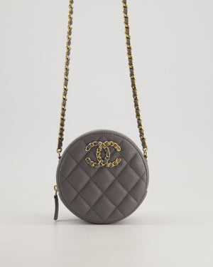 Chanel Storm Grey Round Crossbody Bag CC Logo in Caviar Leather with Champagne Gold Hardware