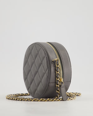 Chanel Storm Grey Round Crossbody Bag CC Logo in Caviar Leather with Champagne Gold Hardware