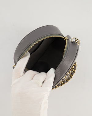 Chanel Storm Grey Round Crossbody Bag CC Logo in Caviar Leather with Champagne Gold Hardware