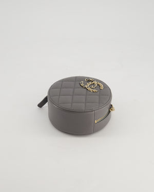 Chanel Storm Grey Round Crossbody Bag CC Logo in Caviar Leather with Champagne Gold Hardware