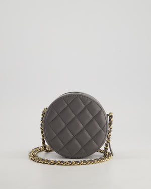 Chanel Storm Grey Round Crossbody Bag CC Logo in Caviar Leather with Champagne Gold Hardware