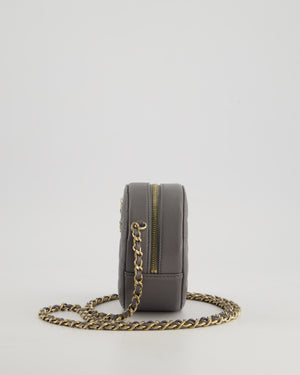 Chanel Storm Grey Round Crossbody Bag CC Logo in Caviar Leather with Champagne Gold Hardware