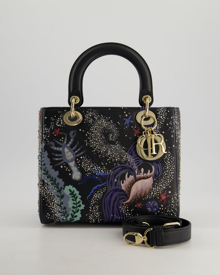 *RARE* Christian Dior Limited Edition 2019 Water Element Medium Lady Dior Bag with Champagne Gold Hardware