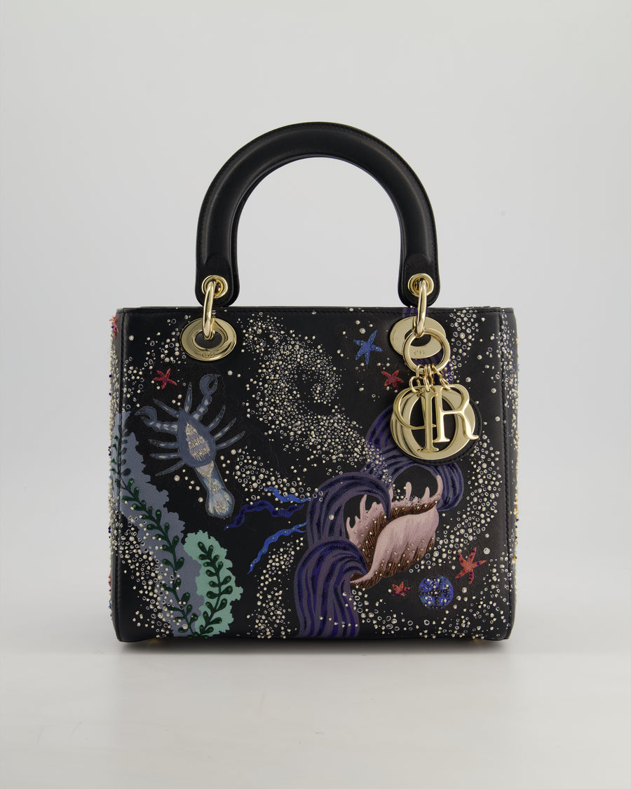 *RARE* Christian Dior Limited Edition 2019 Water Element Medium Lady Dior Bag with Champagne Gold Hardware