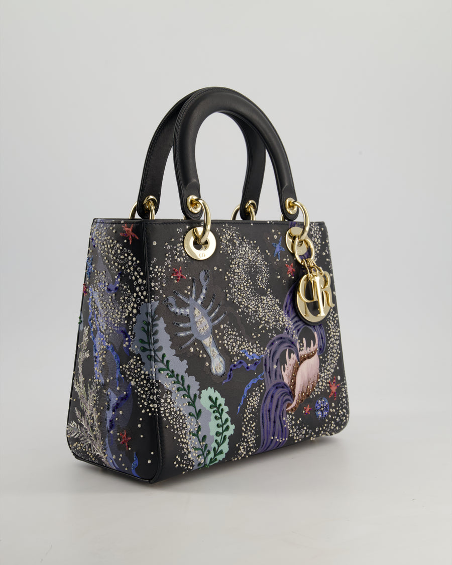 *RARE* Christian Dior Limited Edition 2019 Water Element Medium Lady Dior Bag with Champagne Gold Hardware