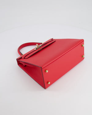 *FIRE PRICE* Hermès Kelly Sellier HSS 25cm Bag in Rouge Tomate Epsom Leather, Rose Jaipur Chèvre Interior with Permabrass Hardware & Contrast Stitching