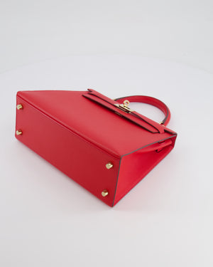 *FIRE PRICE* Hermès Kelly Sellier HSS 25cm Bag in Rouge Tomate Epsom Leather, Rose Jaipur Chèvre Interior with Permabrass Hardware & Contrast Stitching