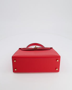 *FIRE PRICE* Hermès Kelly Sellier HSS 25cm Bag in Rouge Tomate Epsom Leather, Rose Jaipur Chèvre Interior with Permabrass Hardware & Contrast Stitching