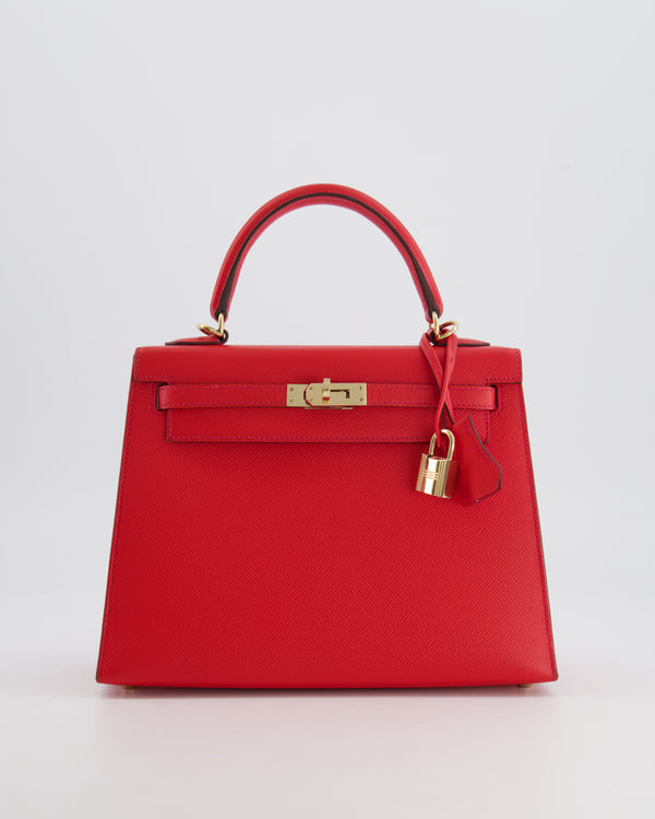 *FIRE PRICE* Hermès Kelly Sellier HSS 25cm Bag in Rouge Tomate Epsom Leather, Rose Jaipur Chèvre Interior with Permabrass Hardware & Contrast Stitching
