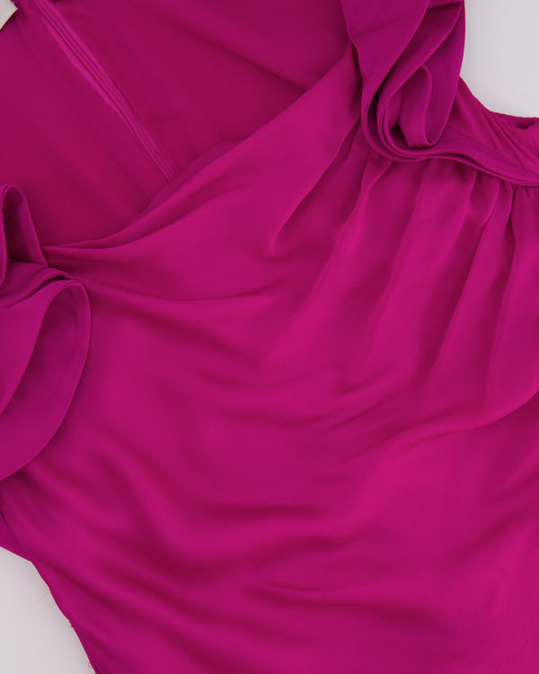 Valentino Hot Pink Silk Sleeveless Maxi Dress with Ruffle Details Size US 10 (UK 14)