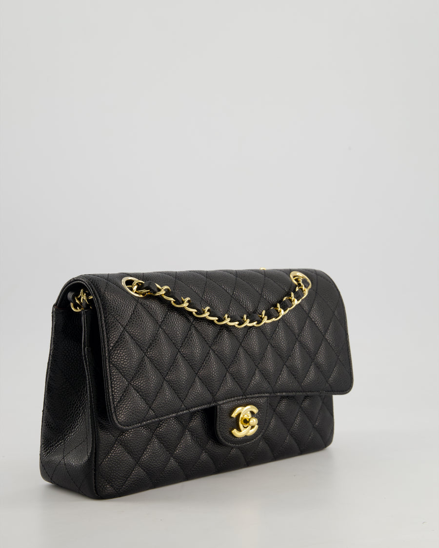 *HOT* Chanel Black Medium Classic Double Flap Bag in Caviar Leather with Gold Hardware