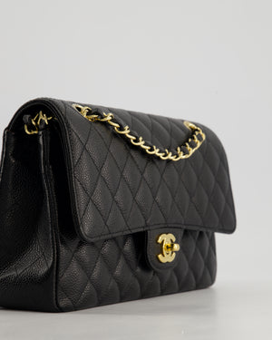 *HOT* Chanel Black Medium Classic Double Flap Bag in Caviar Leather with Gold Hardware