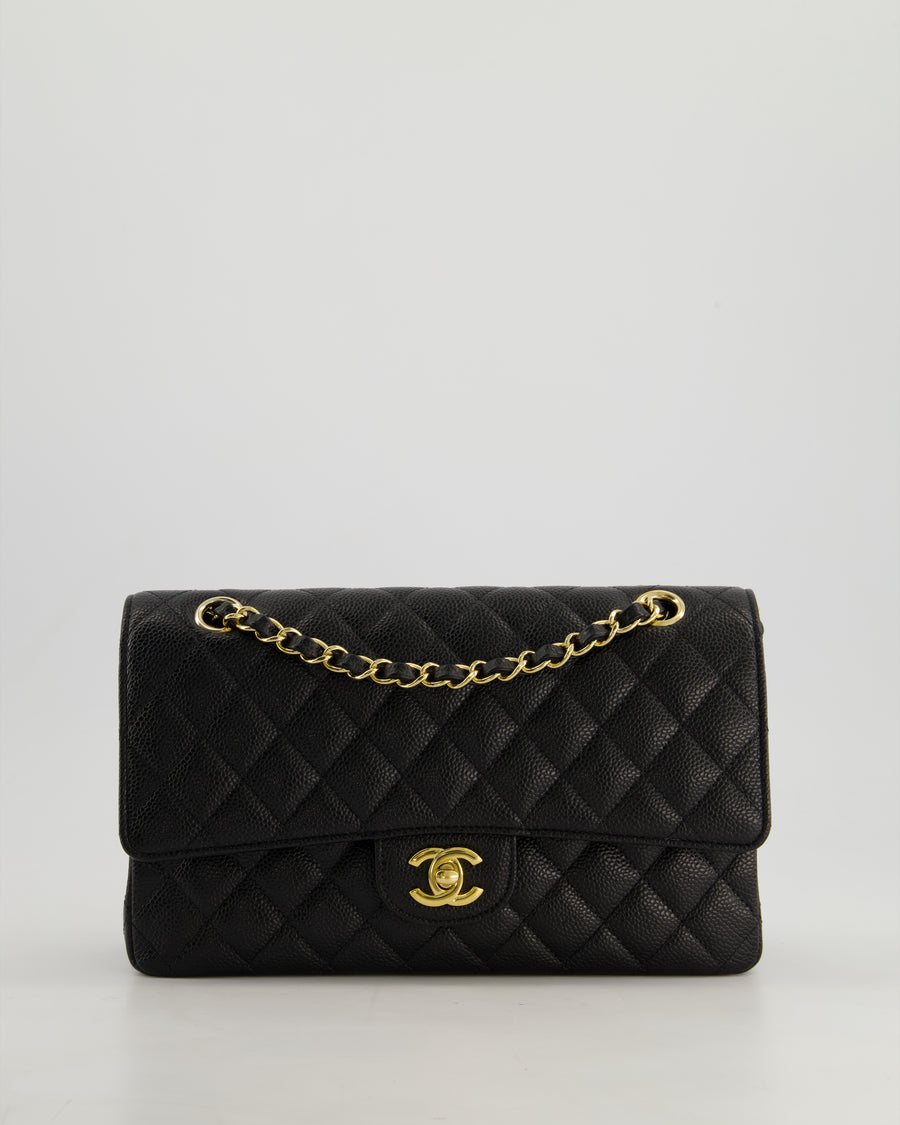 *HOT* Chanel Black Medium Classic Double Flap Bag in Caviar Leather with Gold Hardware