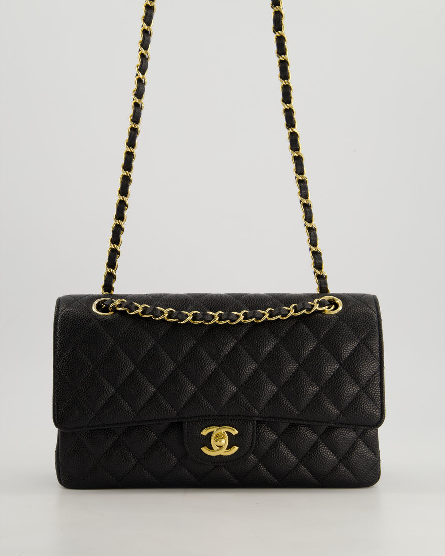 *HOT* Chanel Black Medium Classic Double Flap Bag in Caviar Leather with Gold Hardware