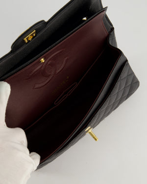 *HOT* Chanel Black Medium Classic Double Flap Bag in Caviar Leather with Gold Hardware