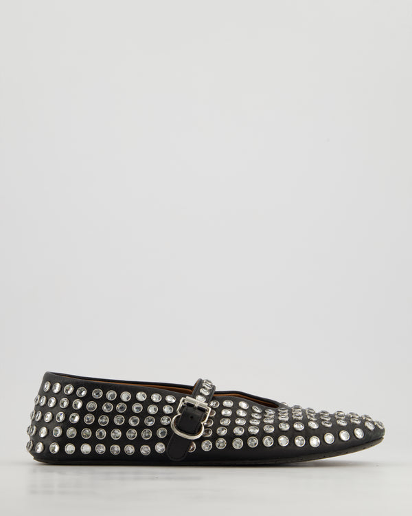 Alaïa Black Leather Crystal Embellished Ballet Flats Size EU 39 RRP £920