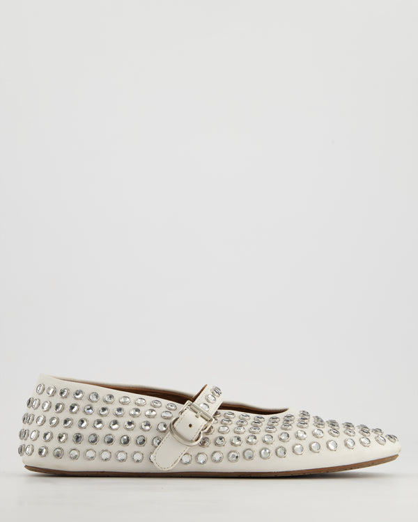 Alaïa White Leather Crystal Embellished Ballet Flats Size EU 39.5 RRP £920