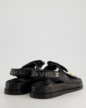 Chanel Black Lambskin Leather Dad Sandals with Gold CC Logo Size EU 37.5C