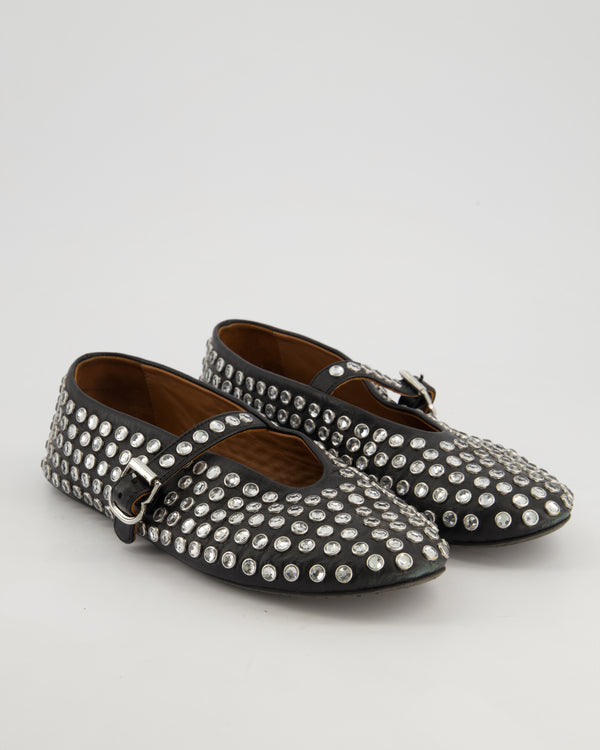 Alaïa Black Leather Crystal Embellished Ballet Flats Size EU 39 RRP £920