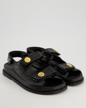 Chanel Black Lambskin Leather Dad Sandals with Gold CC Logo Size EU 37.5C