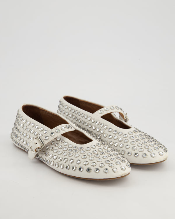 Alaïa White Leather Crystal Embellished Ballet Flats Size EU 39.5 RRP £920
