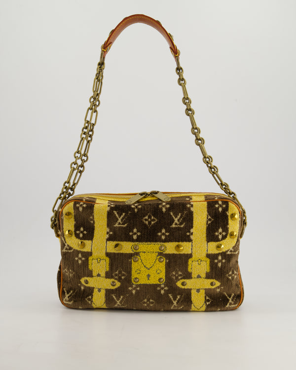 Louis Vuitton Trompe L'Oeil Trocadero Velvet Monogram Shoulder Bag with Croc Leather Trim and Antique Gold Hardware