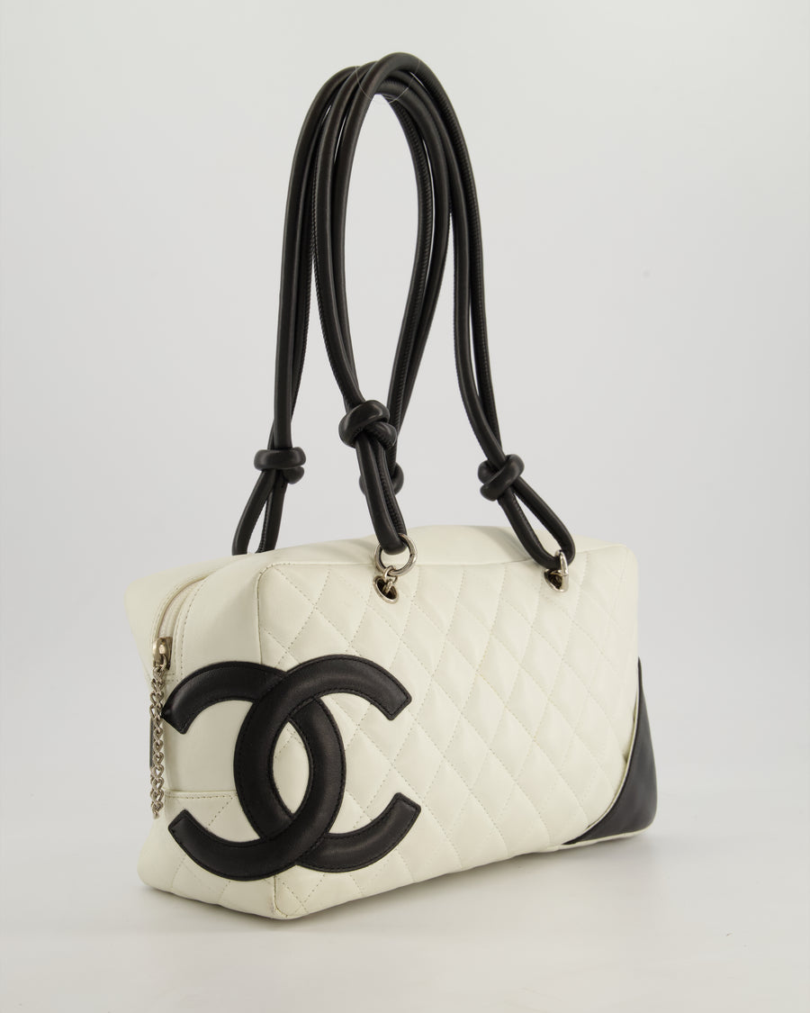 *HOT* Chanel Vintage White and Black Quilted Lambskin Cambon Rectangular Bag
